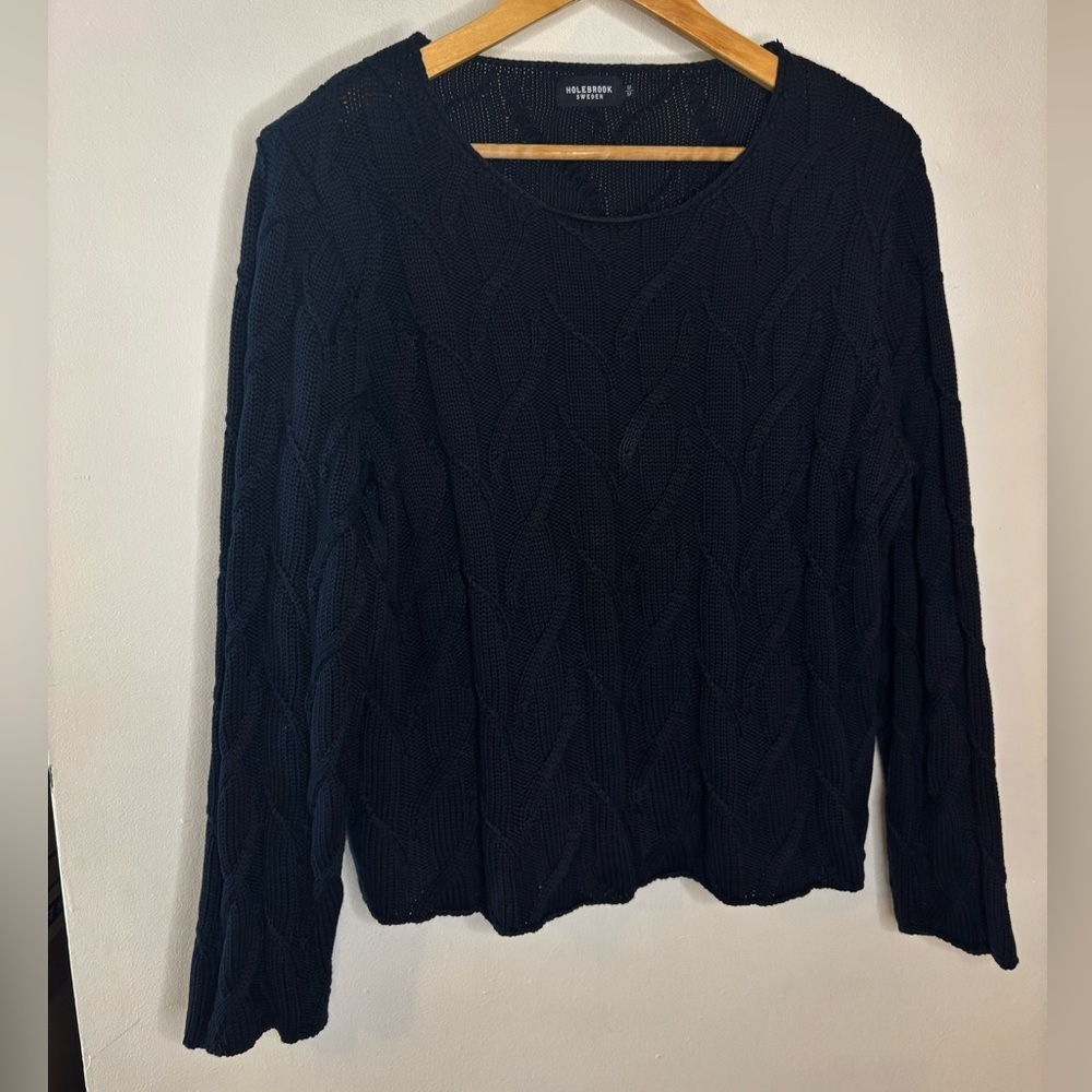Holebrook Sweden Navy Blue Cable Knit Fisherman Sweater
